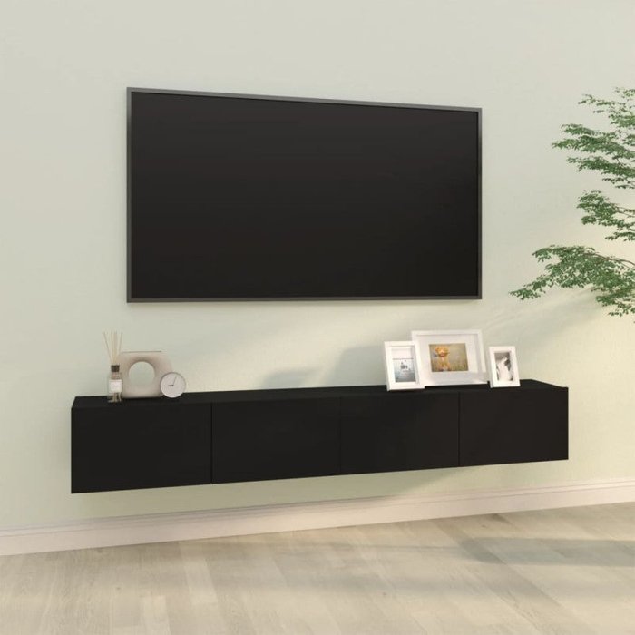 Muebles tv pared 2 uds madera negro 100x30x30 cm unico / negro