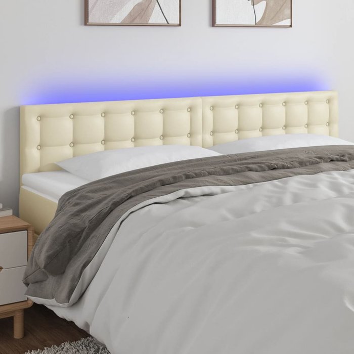 Cabecero con led cuero sintético color crema 160x5x78/88 cm