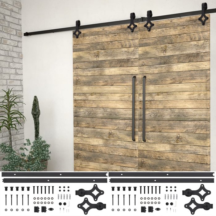 Kit de herrajes de puertas correderas acero negro 2 uds 200 cm vidaxl