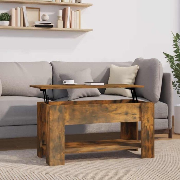 Mesa de centro de roble ahumado, 101x49x52 cm, madera de ingeniería.