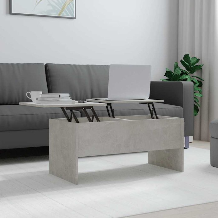 Mesa de centro de madera de ingeniería gris hormigón, 102 x 50,5 x 46,5 cm