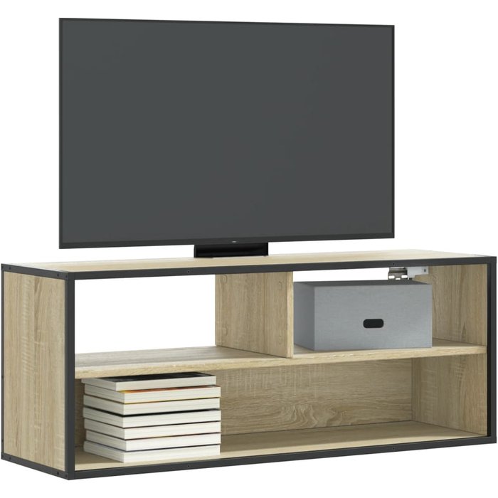 Mueble de tv de roble sonoma, 100x31x39,5 cm, madera de ingeniería y metal