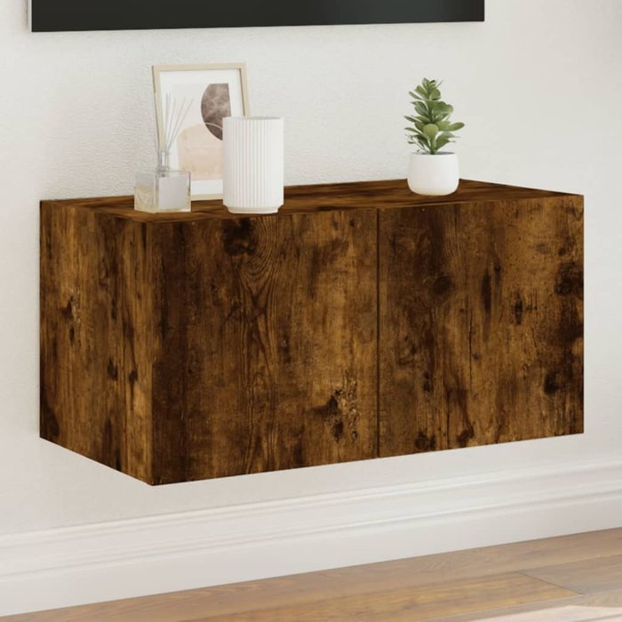 Mueble tv de pared con luces led roble ahumado 60x35x31 cm