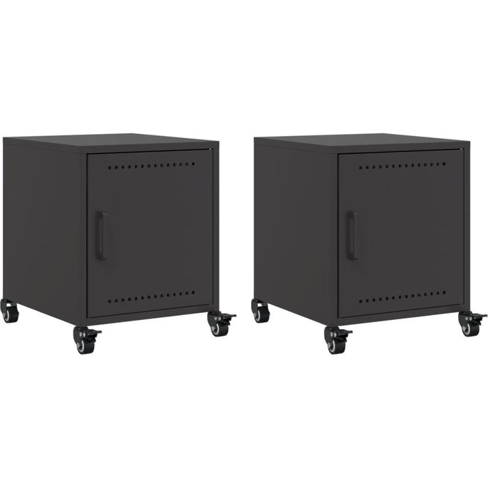 Pack 2 uds mesitas de noche,mesilla de noche acero negra 36x39x43,5 cm cfw313372