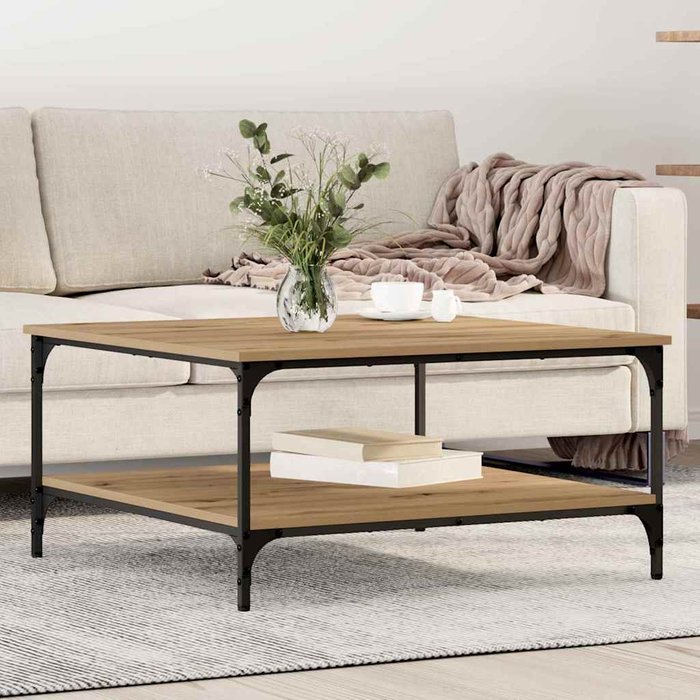 Vidaxl mesa de café roble artisan 80 x 80 x 40 cm madera contrachapada