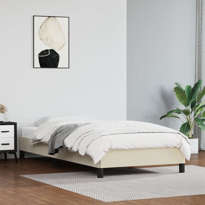 Estructura de cama sin colchón color crema 90x190 cm ecopiel