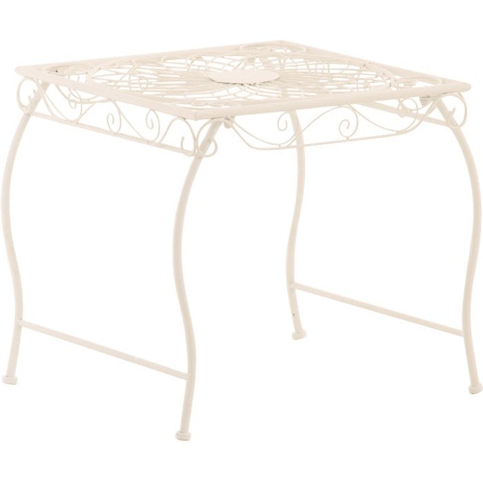 Pequeña mesa de jardín y patio de diseño rústico en metal blanco 10_0004011