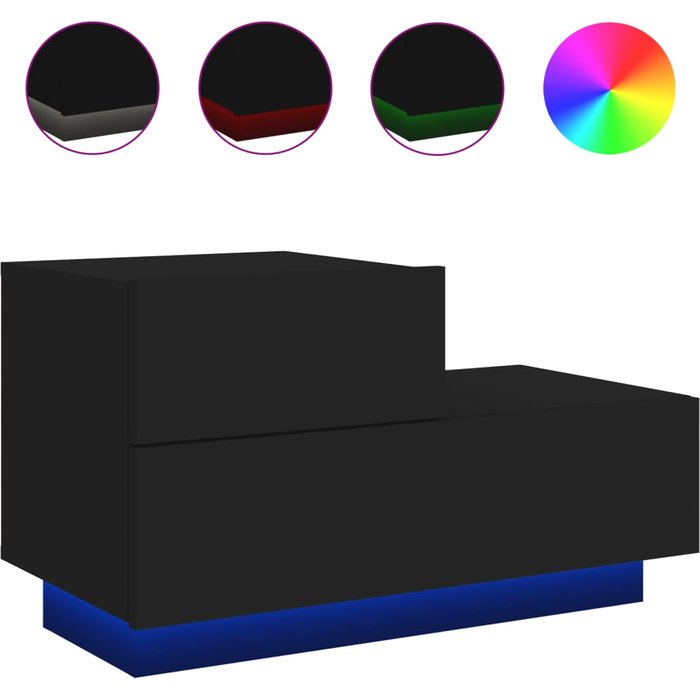 Mesita de noche con luces led negro 70x36x40,5 cm - comfortxl