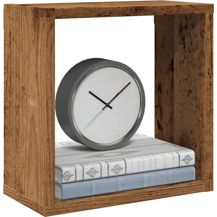 Estantería de pared cúbica de 4 piezas, madera envejecida, 30x15x30 cm