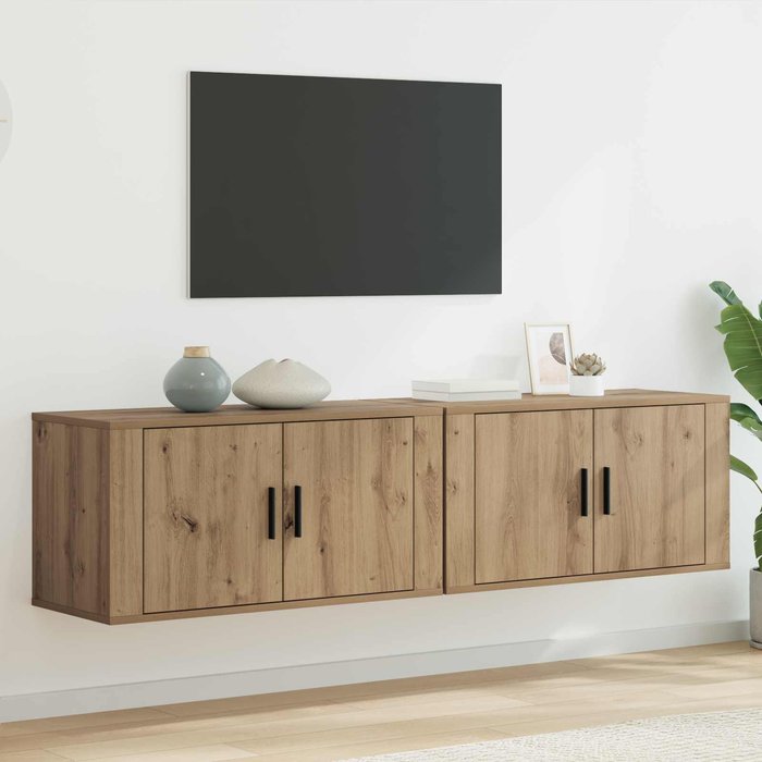 Conjunto de mueble de tv de pared, 2 piezas, acabado roble artesanal