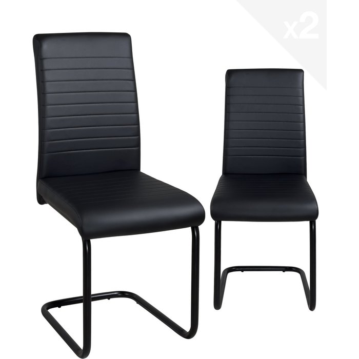 Lote 2 sillas de comedor diseño símil cuero patas metálicas opus (negro-i)