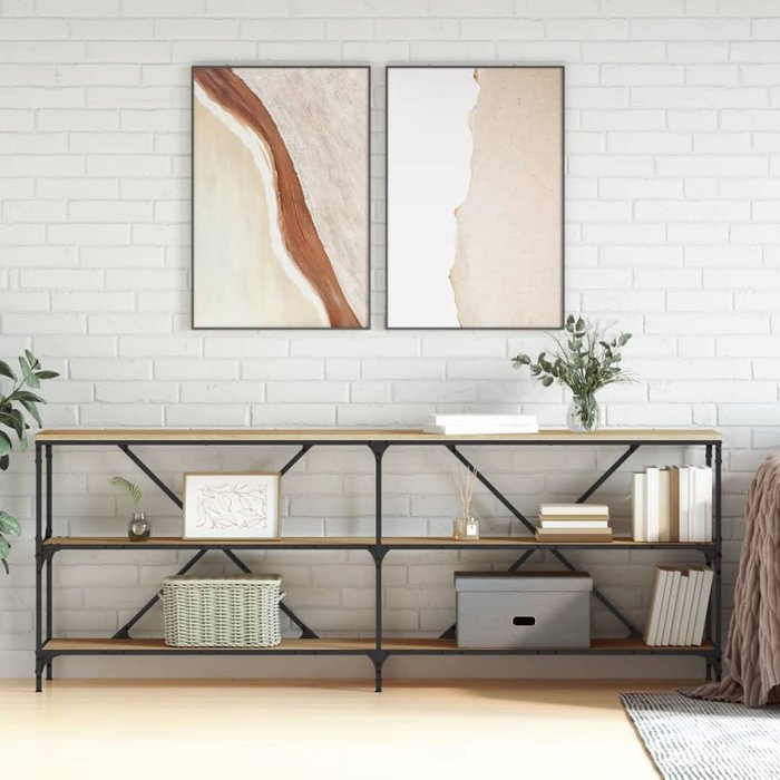 Mesa consola hierro madera ingeniería roble sonoma 200x30x75 cm