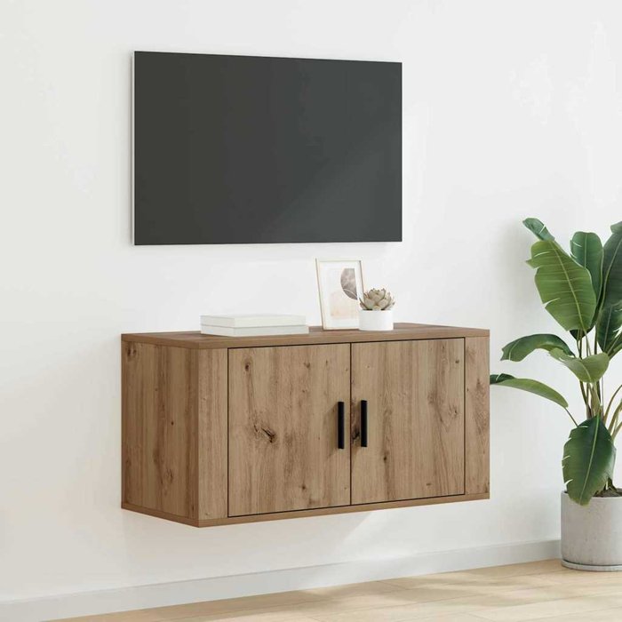 Mueble de tv de pared, acabado roble artesanal, 80 x 34,5 x 40 cm