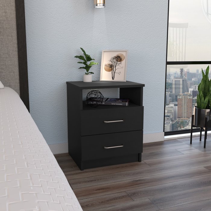 Mesa de noche nápoles, con 2 cajones , 50.54 cm x 40.69 cm x 32.76 cm , negro