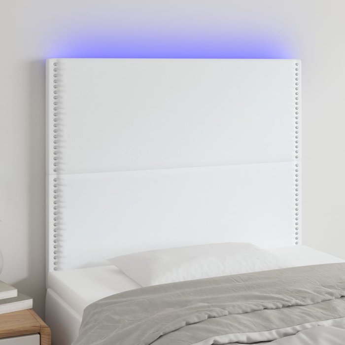 Cabecero con luces led cuero sintético blanco 100x5x118/128 cm - comfortxl