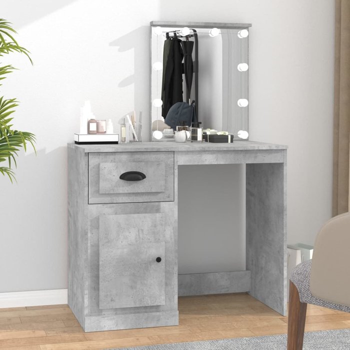 Vidaxl tocador led madera contrachapada gris hormigón 90x50x132,5 cm