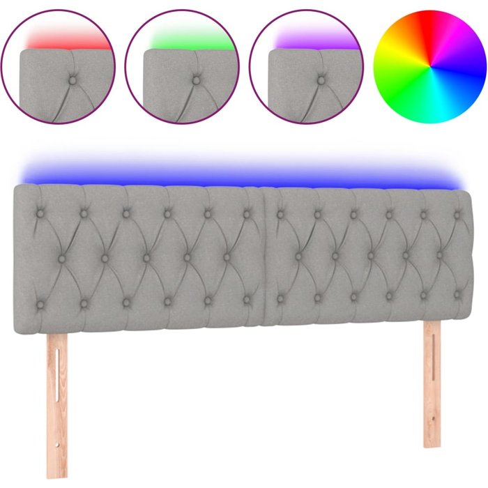 Cabecero cama - mueble cabecero con led de tela gris claro 144x7x78/88 cm