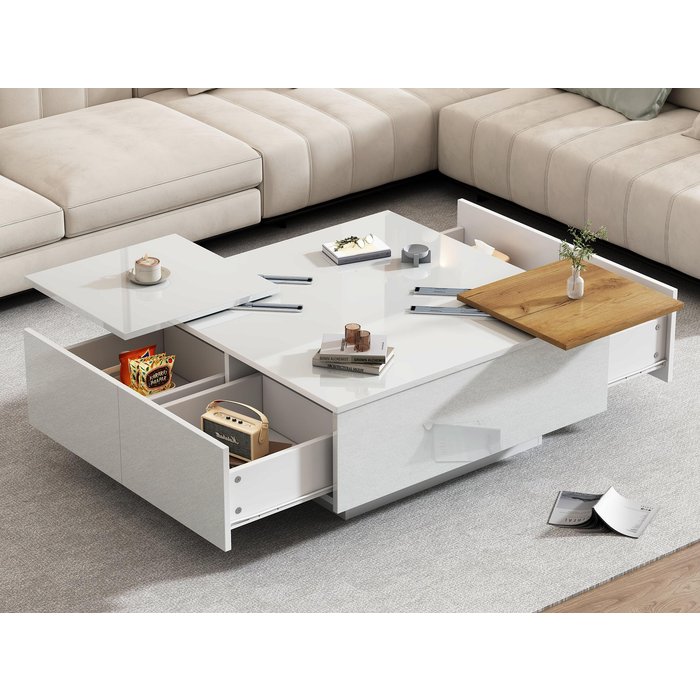 Mesa de centro cuadrada 75x75x33,5cm - con 4 cajones - blanco