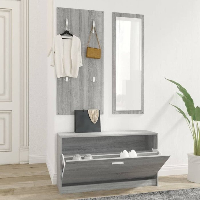 Vidaxl set de mueble zapatero 3 en 1 madera contrachapada gris sonoma