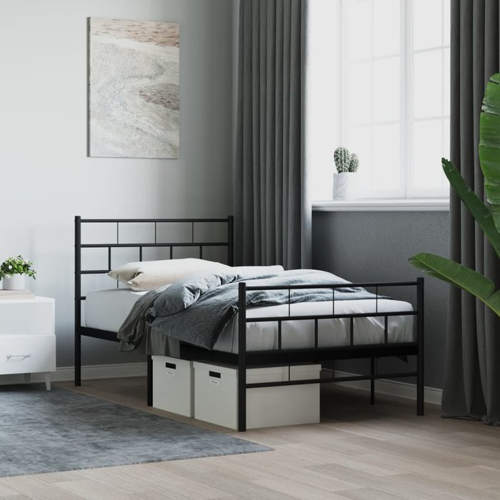 Estructura de cama de metal con cabecero/pie de cama negro 100x200 cm