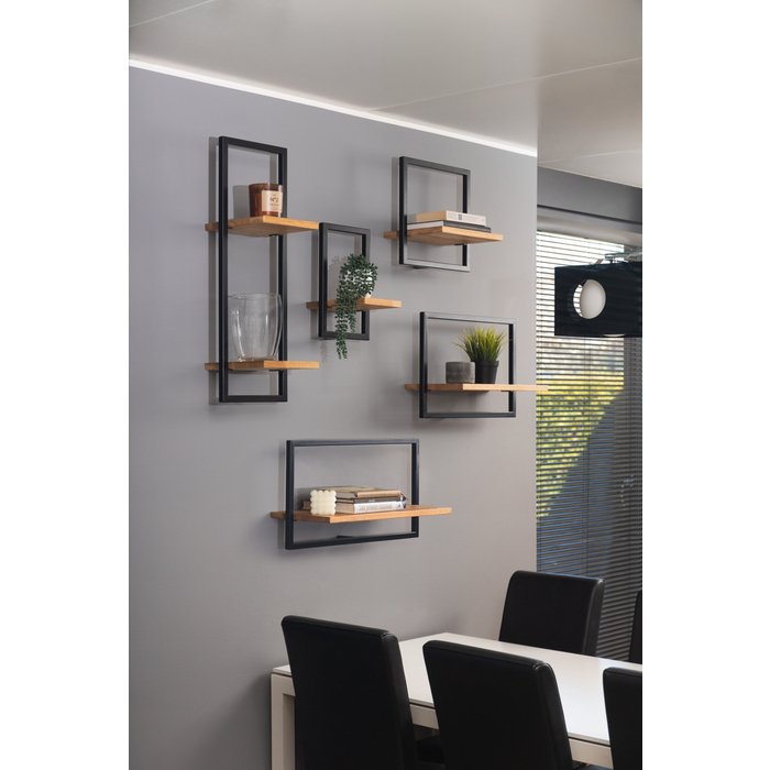 Estante de pared de roble macizo y metal acero 50x35x25,5