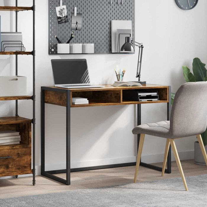 Maison exclusive - escritorio roble humo 100 x 50 x 75 cm madera contrachapada