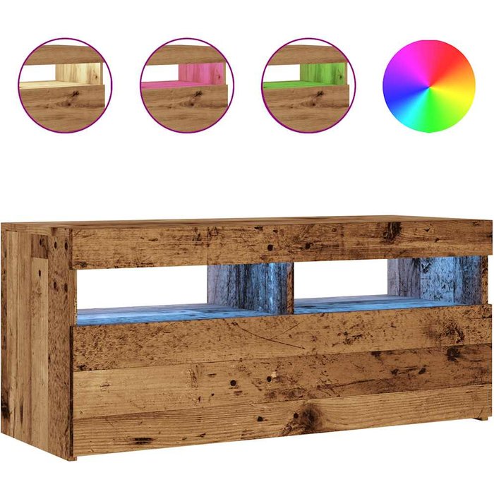 Mueble tv luces led madera ingeniería envejecida 90x35x40 cm - comfortxl