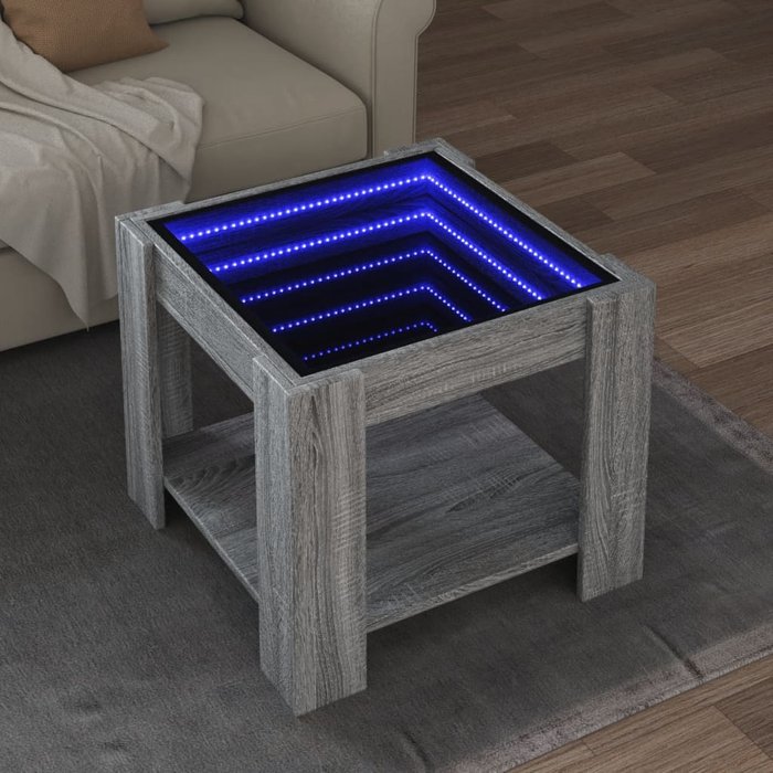 Mesa de centro y led madera ingeniería gris sonoma 53x53x45 cm