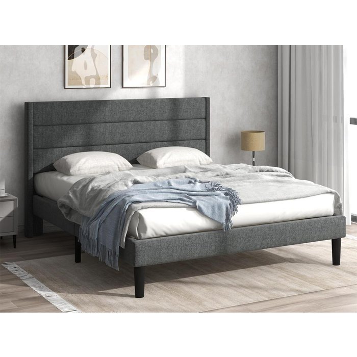 Cama tapizada de lino - 140x200cm - estilo contemporáneo - gris