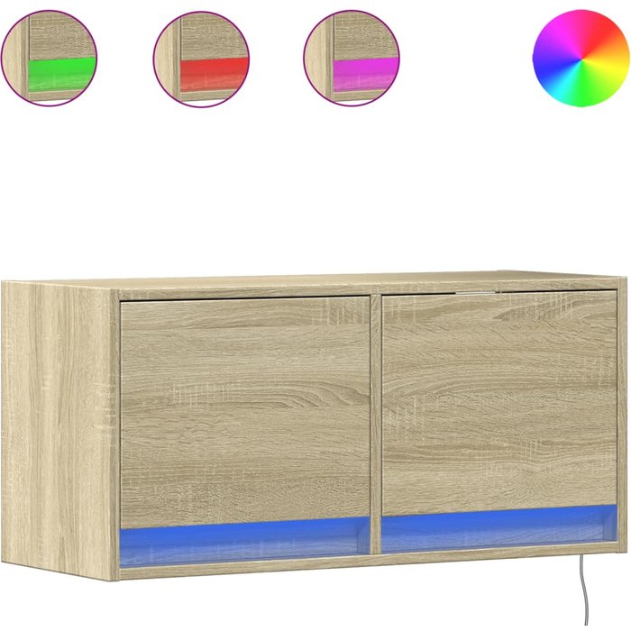 Mueble de tv de pared con iluminación led roble sonoma 80x31x35 cm - comfortxl