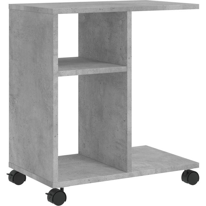 Mesa auxiliar ruedas madera ingeniería gris hormigón 50x30x55cm - comfortxl