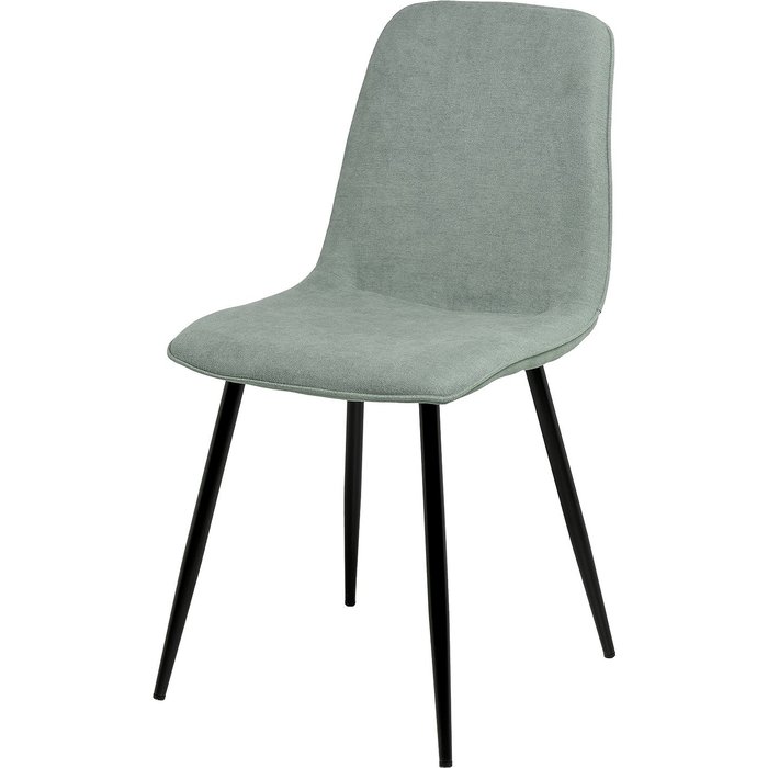 Silla de comedor miring tapizada en menta con patas de metal negro