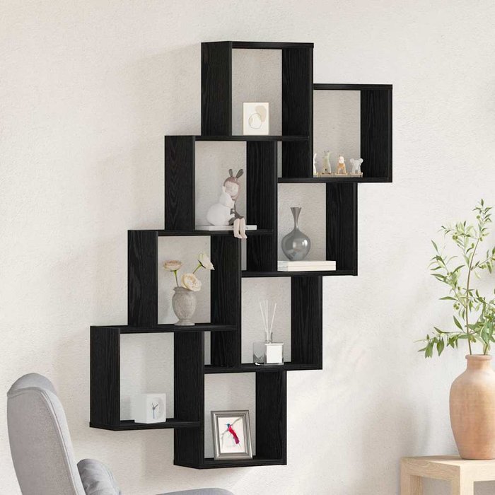 Estante de pared, roble negro, 90 x 15 x 119,5 cm, madera de ingeniería