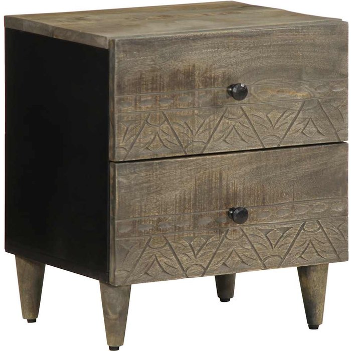 Mesita de noche de madera maciza de mango gris claro 40x33x46cm