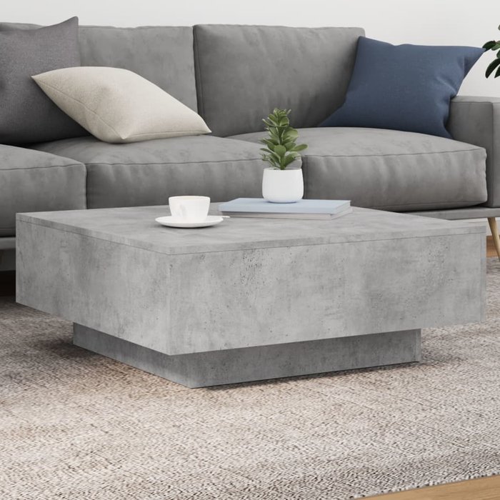 Mesa de centro con luces led gris hormigón 80x80x31 cm