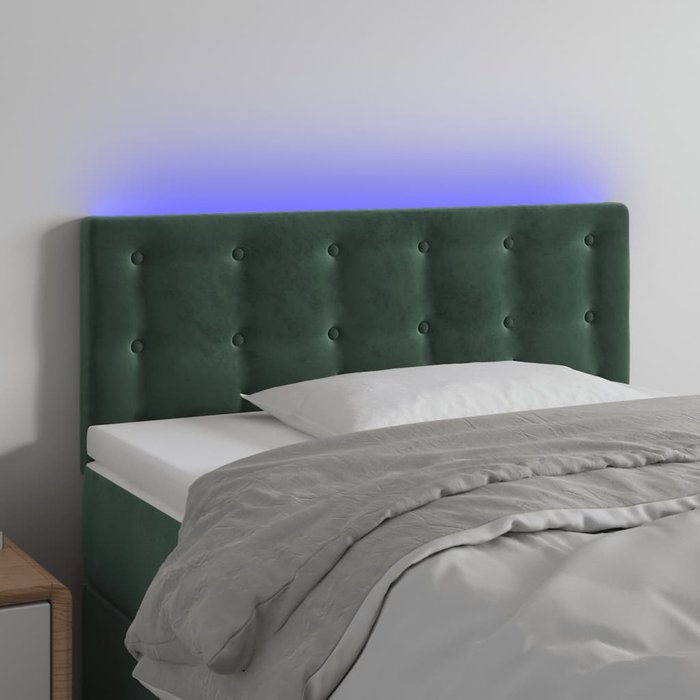 Cabecero con led de terciopelo verde oscuro 100x5x78/88 cm - comfortxl
