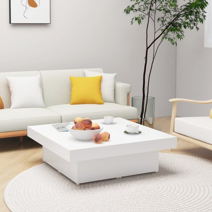 Mesa de centro blanca de 90x90x28 cm, de madera de ingeniería.
