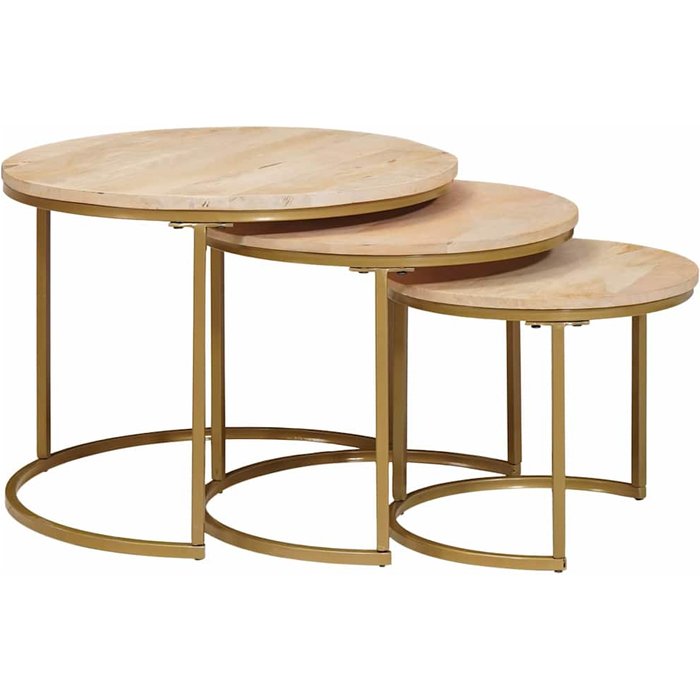 Mesas de café nido 3 pcs marrón madera maciza de mango y acero vidaxl