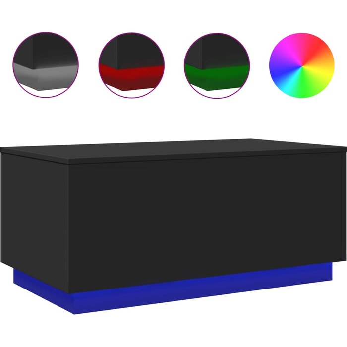 Mesa de centro con luces led negras 90x50x40 cm - comfortxl