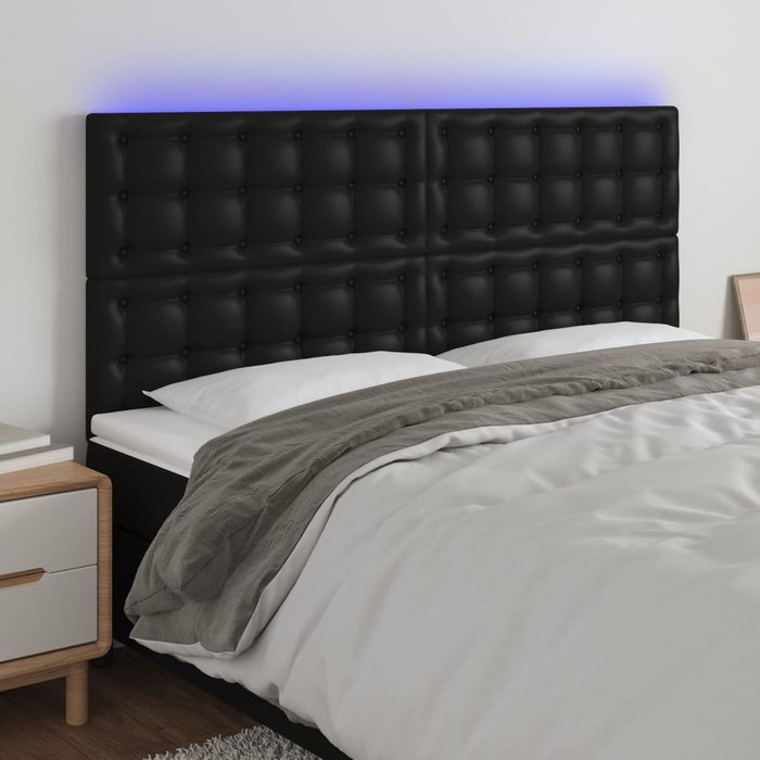 Cabecero con luces led cuero sintético negro 180x5x118/128 cm