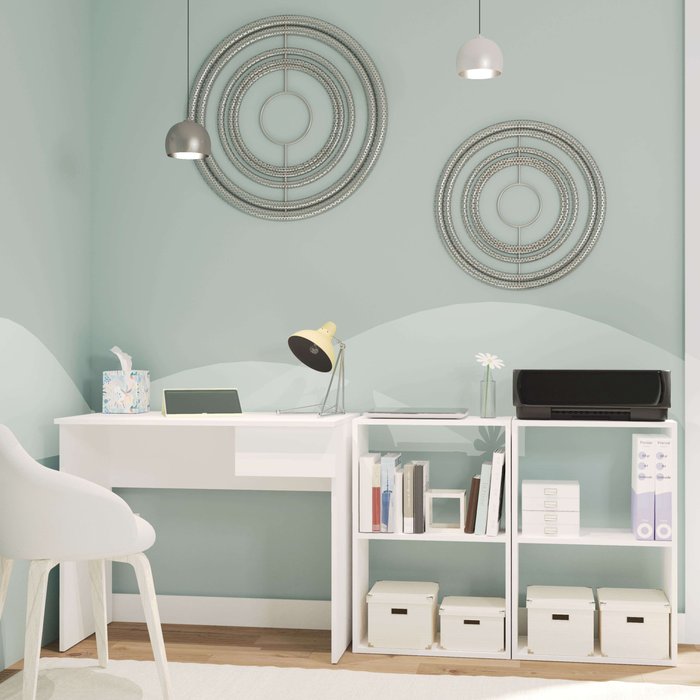 Pack de oficina escritorio y 2 estanterías turín en color blanco.