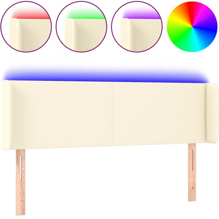 Cabecero cama - mueble cabecero con led cuero sintético crema 147x16x78/88 cm
