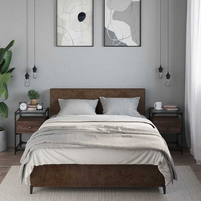 Mesitas de noche de 2 piezas, roble marrón, 40x40x55cm, madera de ingeniería.