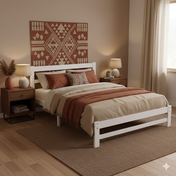 Somier cama doble essenza pino blanco 195x141x80 cm con almacenaje