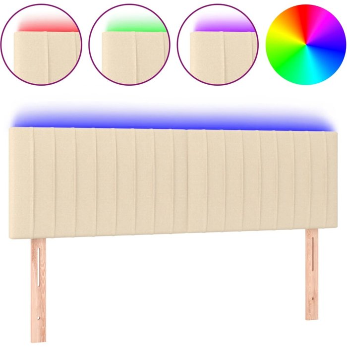 Cabecero con led de tela color crema 144x5x78/88 cm - comfortxl