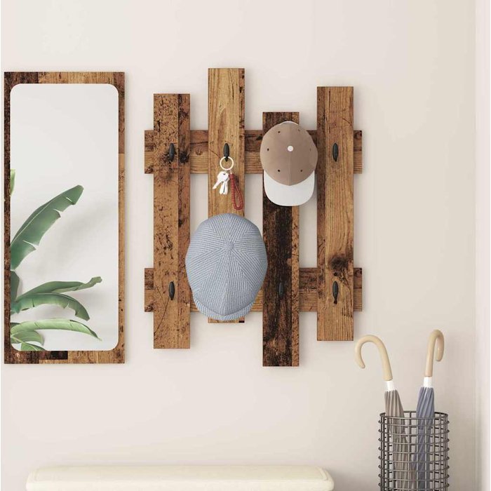Perchero de pared, madera antigua, 60 x 3 x 82 cm