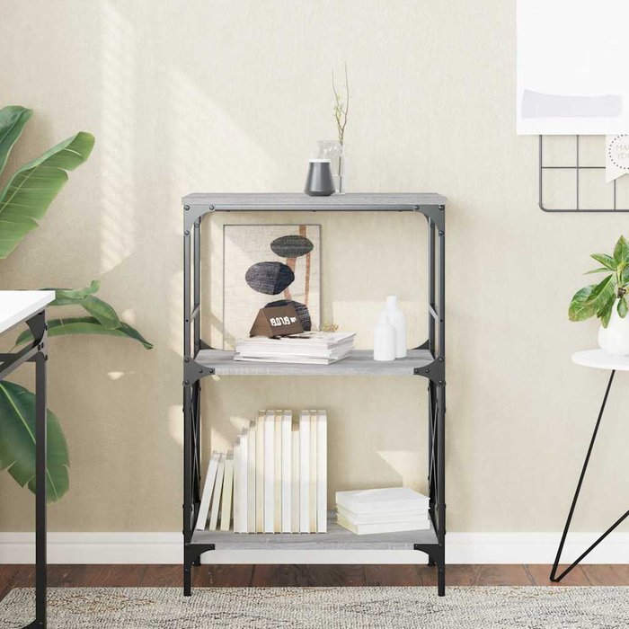 Librería sonoma de 3 niveles, color gris, 59 x 35 x 90,5 cm. - pangivo