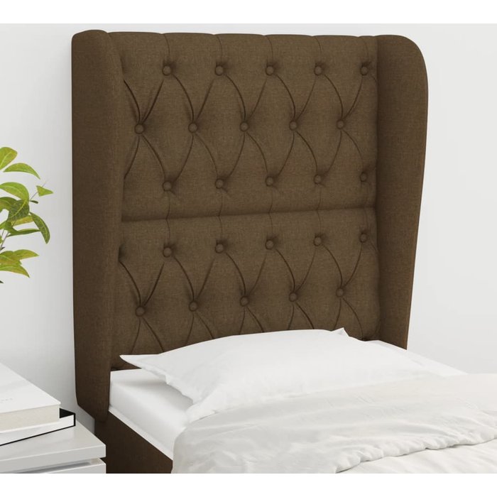 Cabecero con orejas de tela marrón oscuro 83x23x118/128 cm