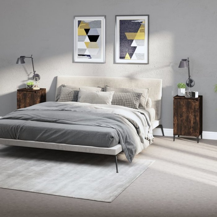 Mesitas noche 2 uds madera contrachapada roble humo 40x35x70 cm - comfortxl