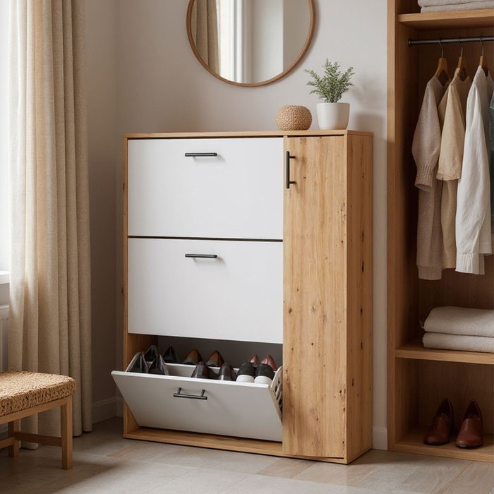 Zapatero leia blanco artik (blanco mate) - roble nodi 105 x 112 x 24 cm